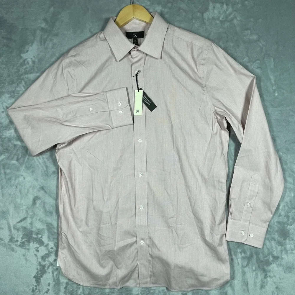 Banana Republic Mens L Tall Standard Fit Red Stripe Wrinkle Resistant Shirt